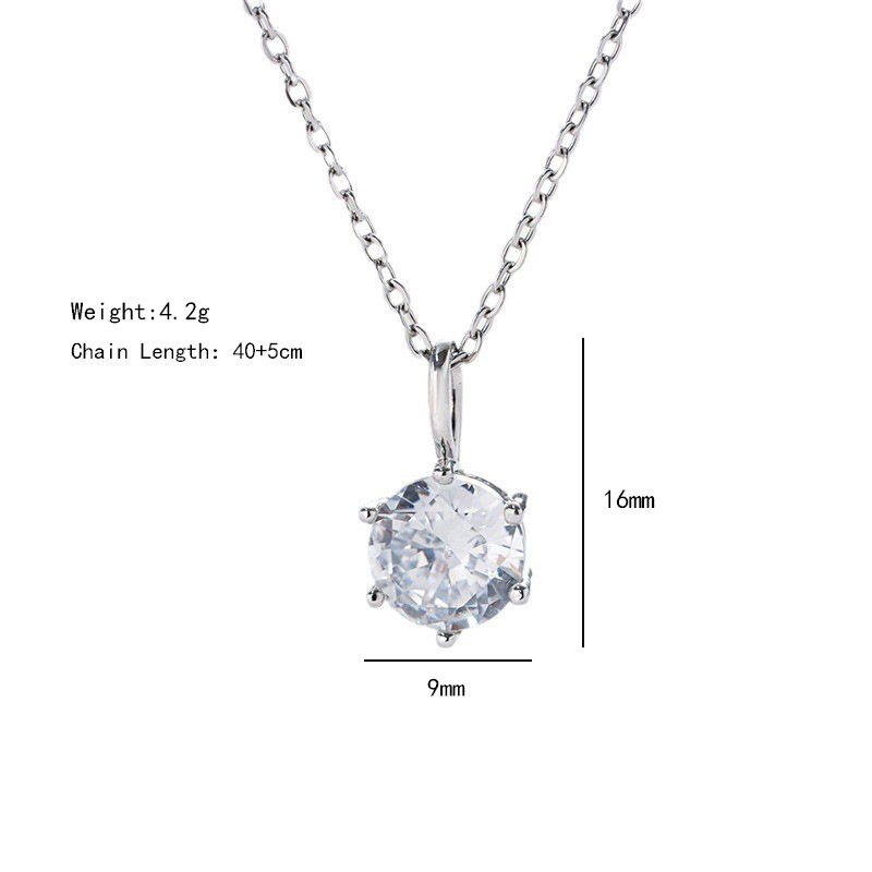 A simple silver six-prong zircon necklace for women, a trendy and versatile collarbone chain, and a popular casual accessory Item Picture
