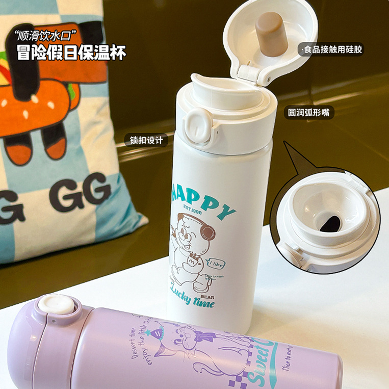 Wholesale of student high-appeal direct drinking value insulated cups, cartoon new pop-up lid water cups, portable stainless steel cups as gifts Application Scenario