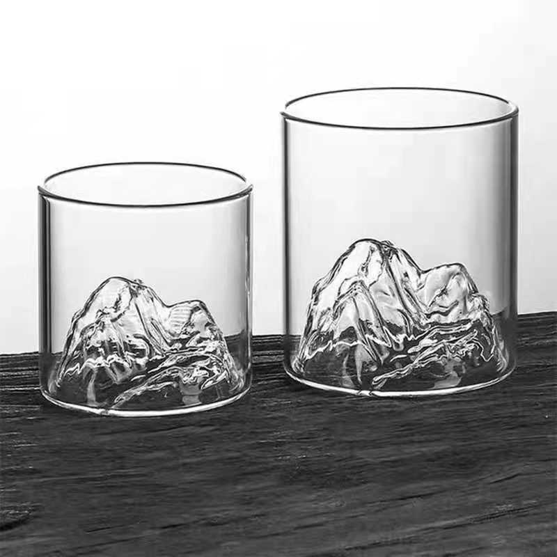 Retro Chinese trend style mountain and river viewing cup, Fuji Mountain Glass cup, transparent iceberg water cup, heat-resistant tea brewing cup owner details Picture