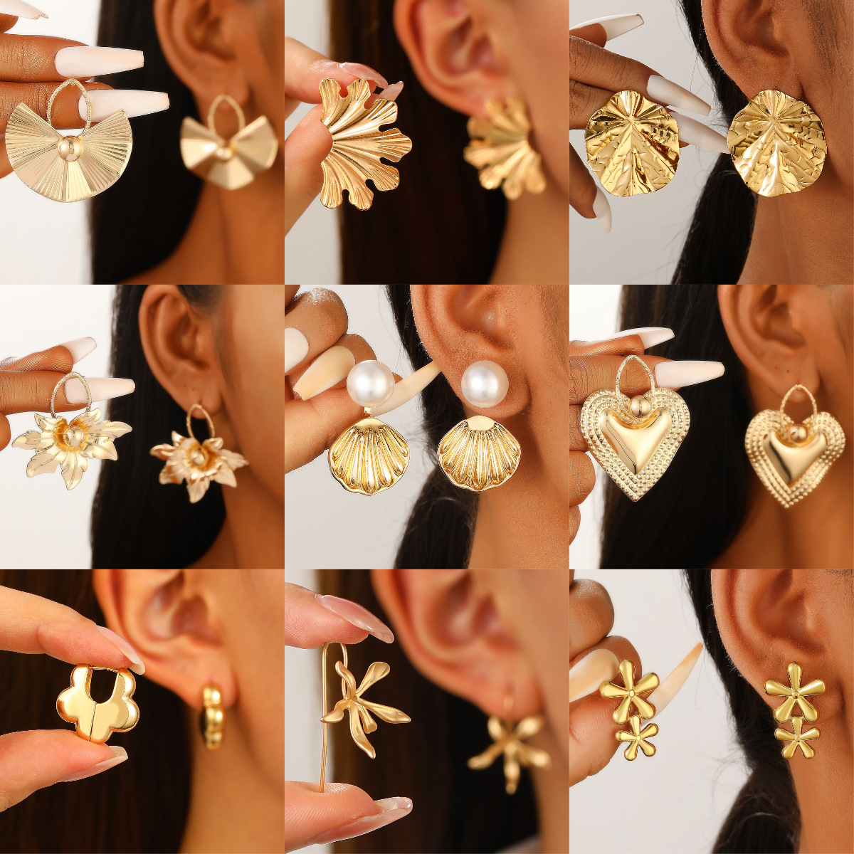 New European and American geometric square heart-shaped star-shaped stud earrings, women's frosted elegant earrings, stainless steel earrings, cross-border accessories full figure