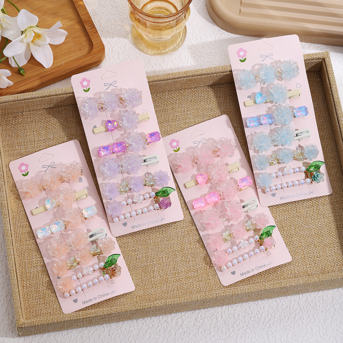 Early spring sweet flower hair clips, duckbill clips, side high-end hair clips, bangs, side clips, broken hair clips, headwear and hair accessories Specification drawing