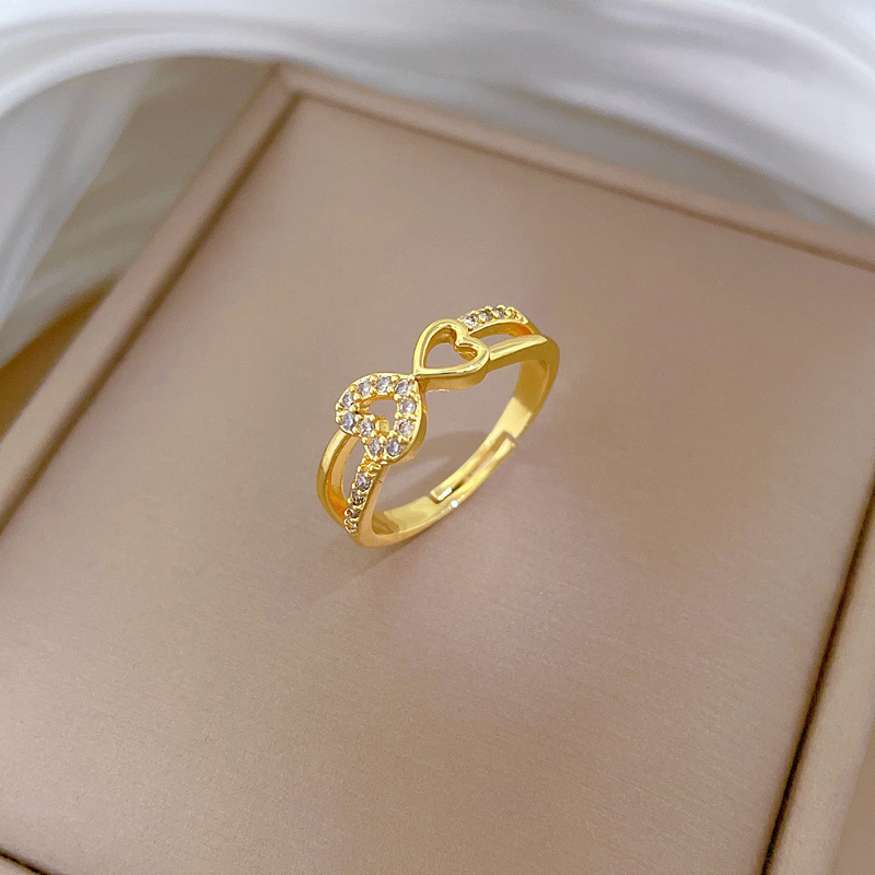 【 Real Gold Electroplating 】 Heart-to-Heart compatible women's fashion micro-set light luxury ring index finger ring, the same style as the Internet celebrity's cold style Application Scenario