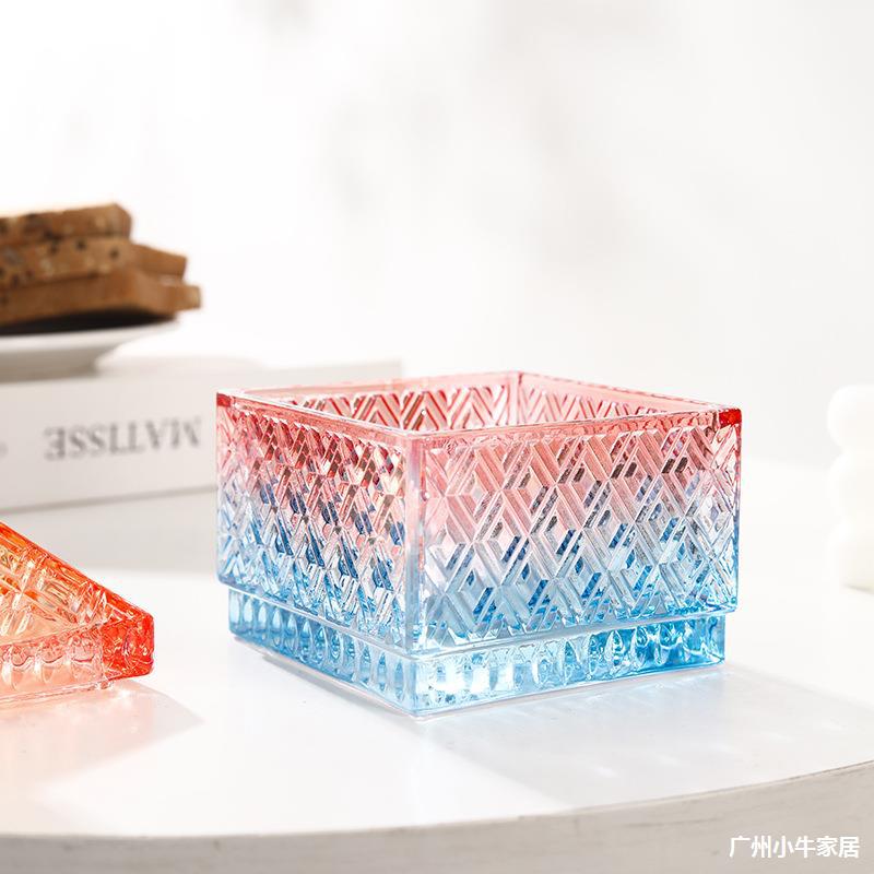 Douyin hand-painted macaron color-blocking jewelry box, colorful jewelry box with lid, glass candy cup, painted sugar VAT ornament details Picture