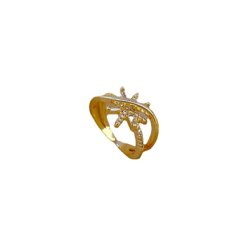 【 Real gold electroplating 】 Open starry light female fashion micro-inlaid light luxury ring index finger ring, the same style as Internet celebrities, cold style Item Picture