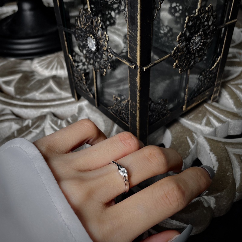 A niche design, light luxury trend, zircon inlaid ring for women, simple and individual, irregular ins style, open-mouth eating ring details Picture