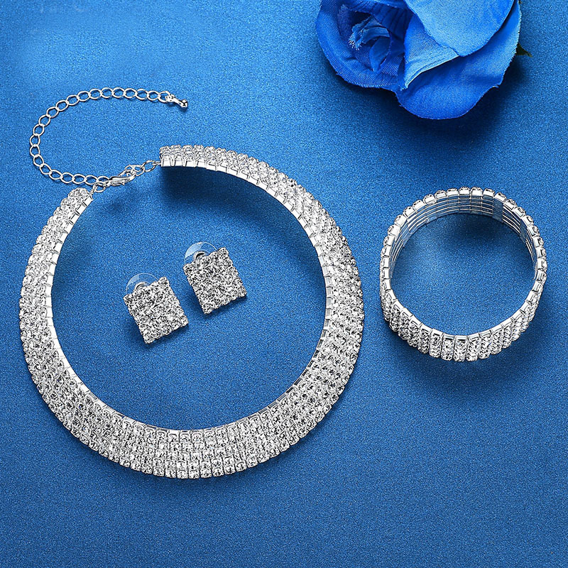European and American classic fashion five-row necklace, necklace, bracelet and stud earrings bridal three-piece set 5427 Specification drawing