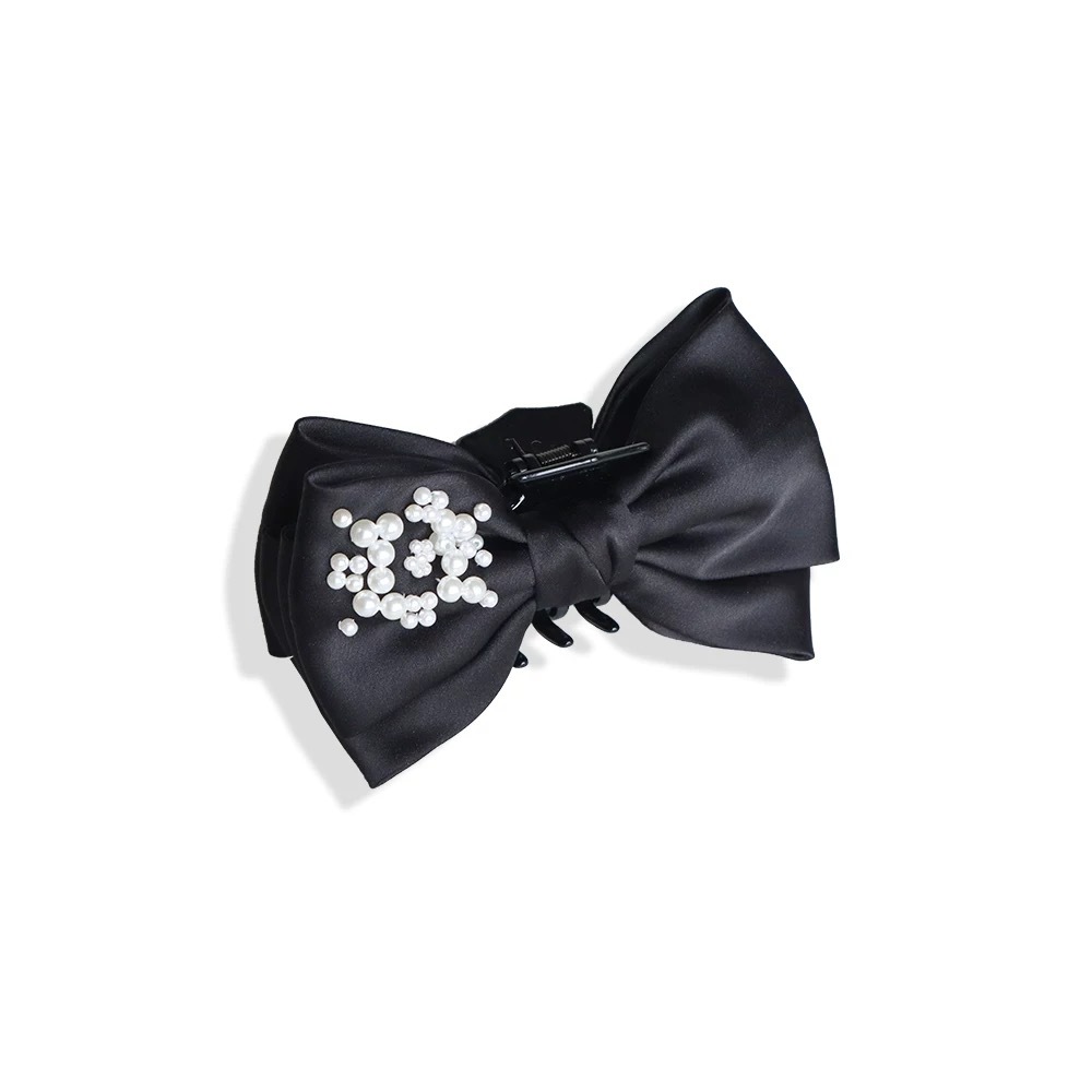 French design sense, exquisite pearl bow clip, high-end satin back ponytail clip, elegant large hair clip Item Picture