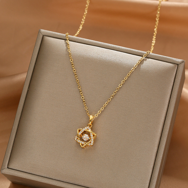 Korean 18k rose gold dynamic six-pointed star necklace, a female personality Internet celebrity bestseller, collarbone chain titanium steel jewelry pendant full figure