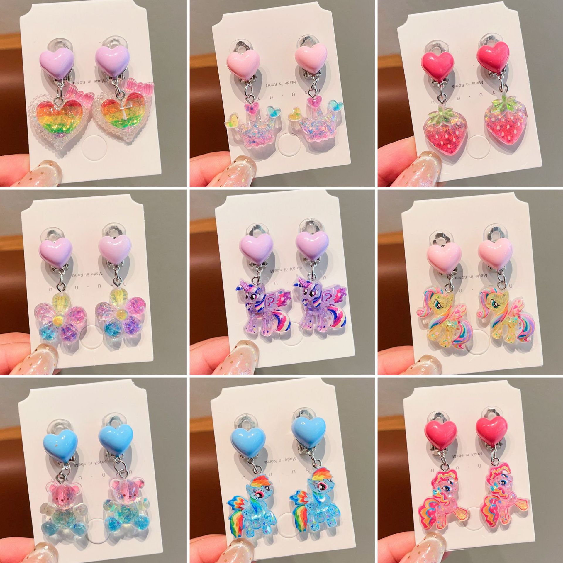 Children's earrings, ear clips, no ear holes, new Little Pony earrings for girls, sweet princess accessories, baby earrings Specification drawing