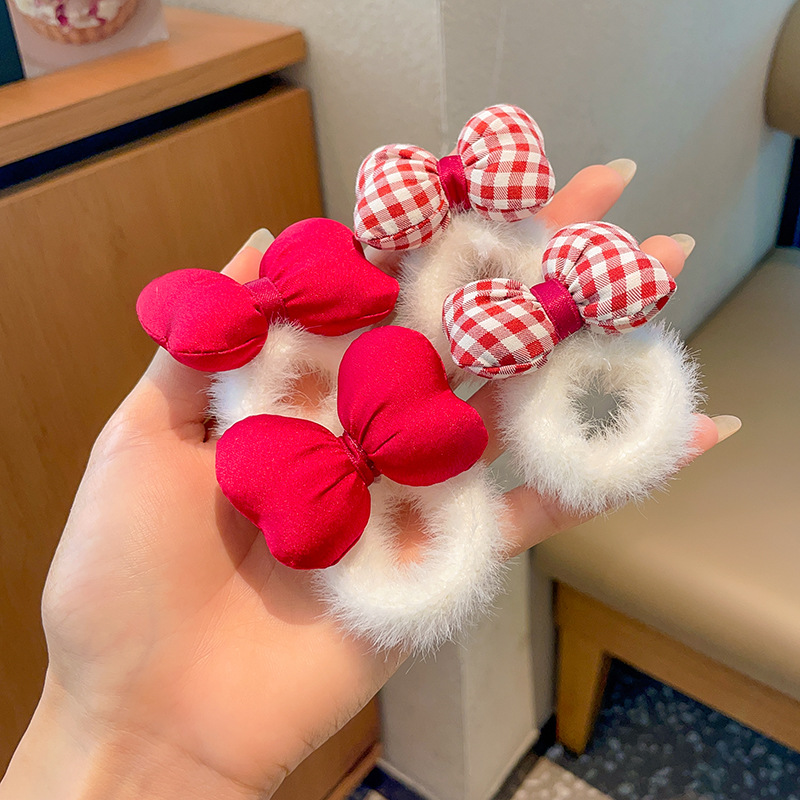 Children's hair accessories, bow hair bands, girls' autumn and winter plush hair ties, cute headwear for little girls, hair tie rubber bands details Picture