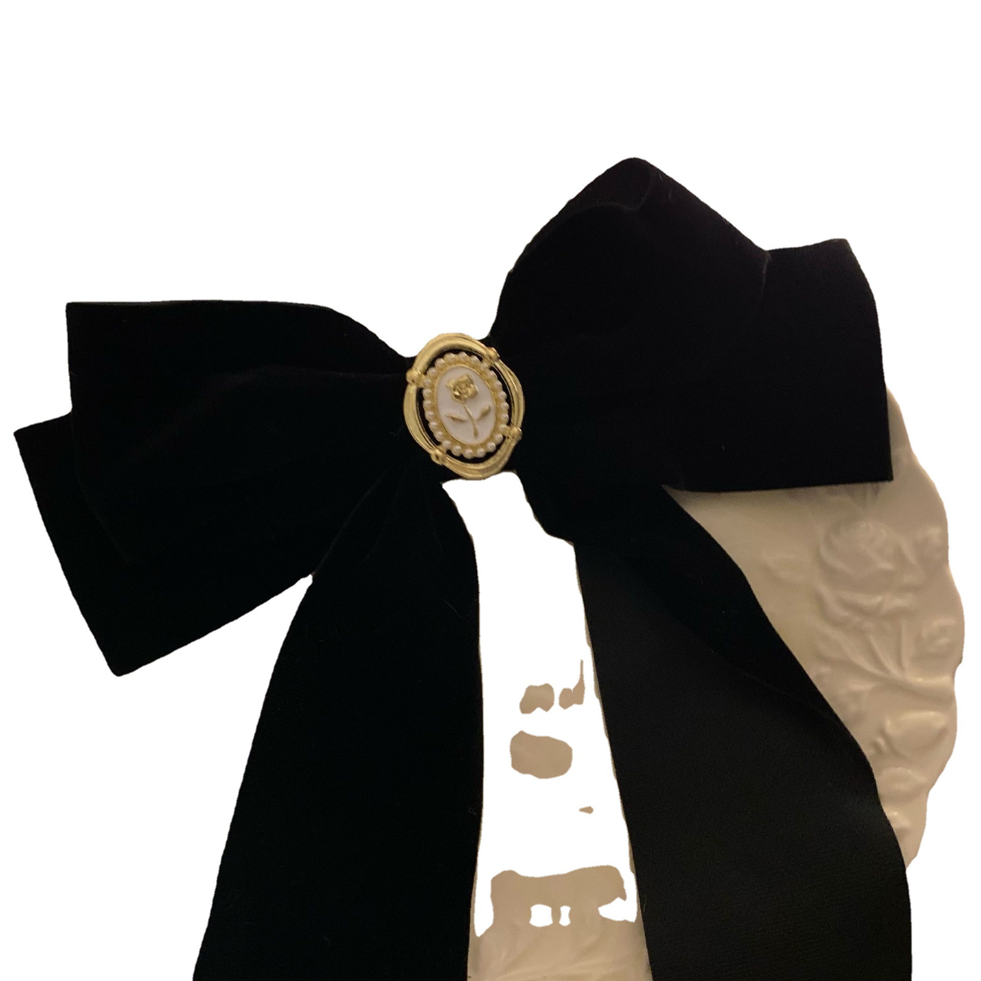 Rich heiress black velvet rose bow hair clip, retro French top clip, high-end spring clip hair accessory Item Picture