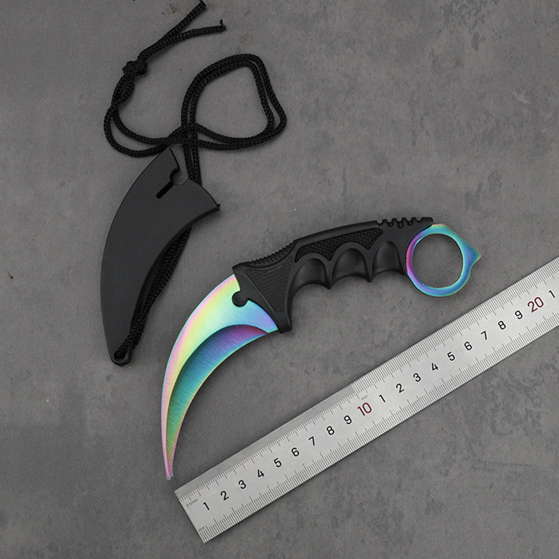 Titanium color claw knife, curved knife, folding knife, high-hardness outdoor self-defense claw knife, mini outdoor knife undefined