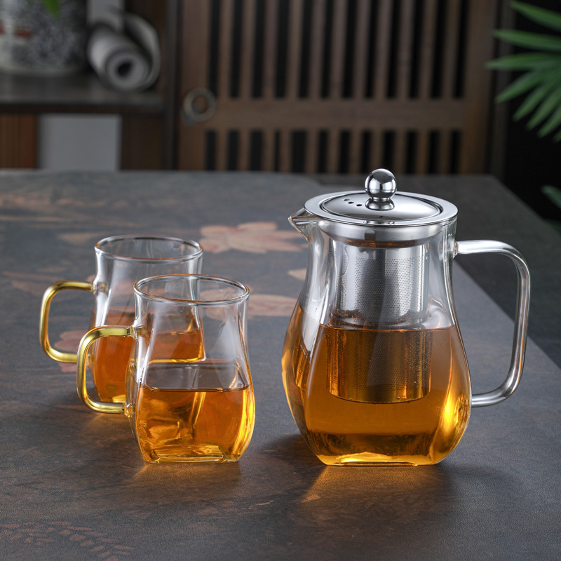High borosilicate glass teapot, 304 stainless steel inner liner, thickened filter screen, tea brewer, high-temperature resistant tea teapot for household use Specification drawing