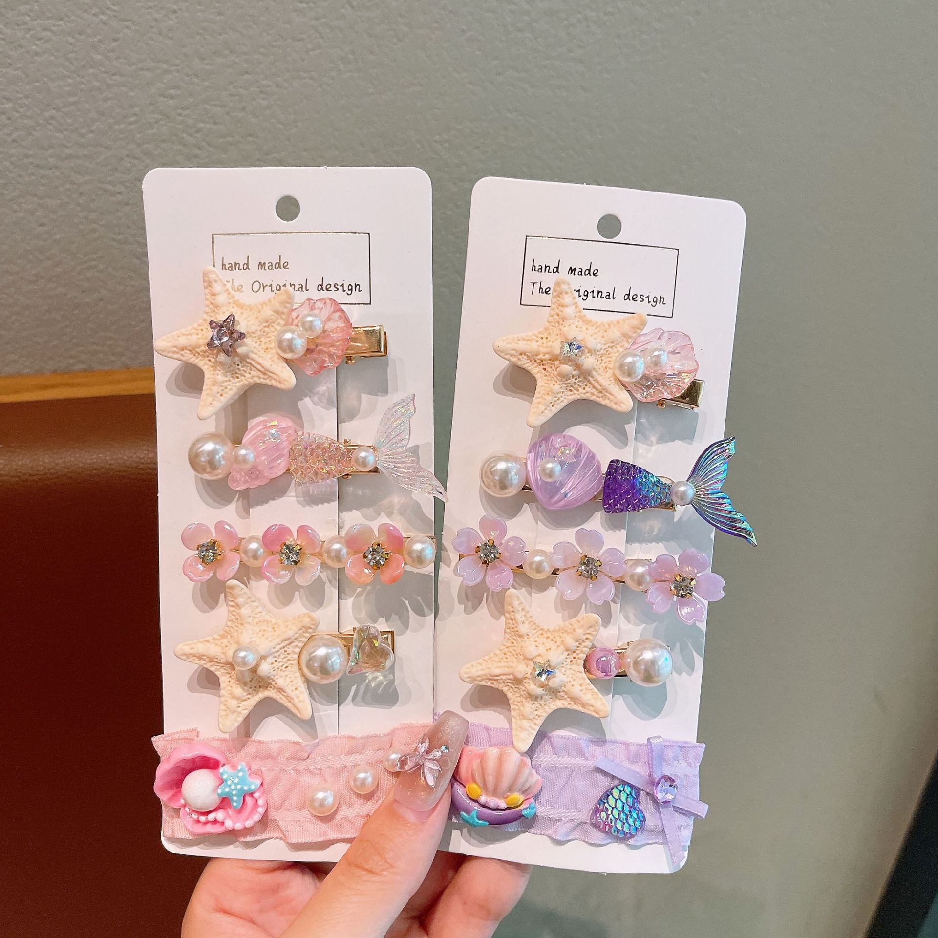 Super fairy-like summer sweet flower pearl starfish hair clip, seaside photo atmosphere, hair accessory, broken bangs side clip Application Scenario