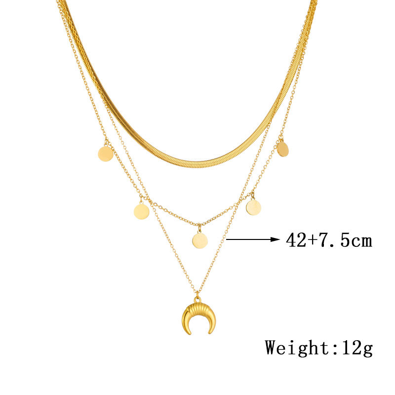 A retro and high-end European and American niche style, gold-plated titanium steel round plate moon accessory, multi-layer layered wearing jewelry necklace Application Scenario
