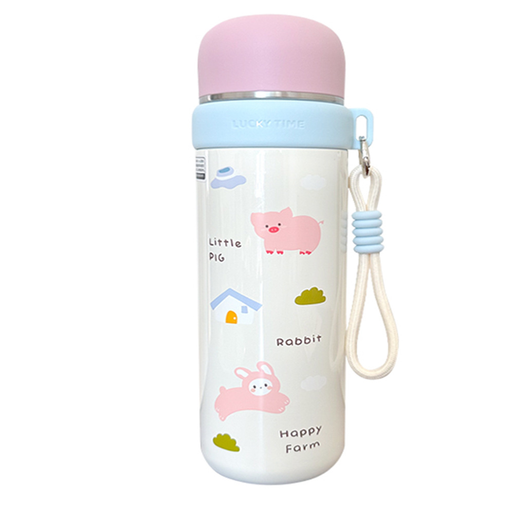 A dual-purpose cartoon insulated cup with a lid, cute for girls, a drawstring water cup, portable for students, and a stainless steel cup with a high level of appearance Item Picture
