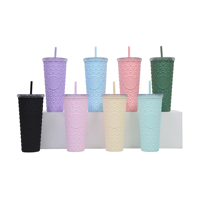 2025 New model factory direct supply 710ml crystal cup, diamond creative Internet celebrity plastic straw cup, Xingba water cup Specification drawing