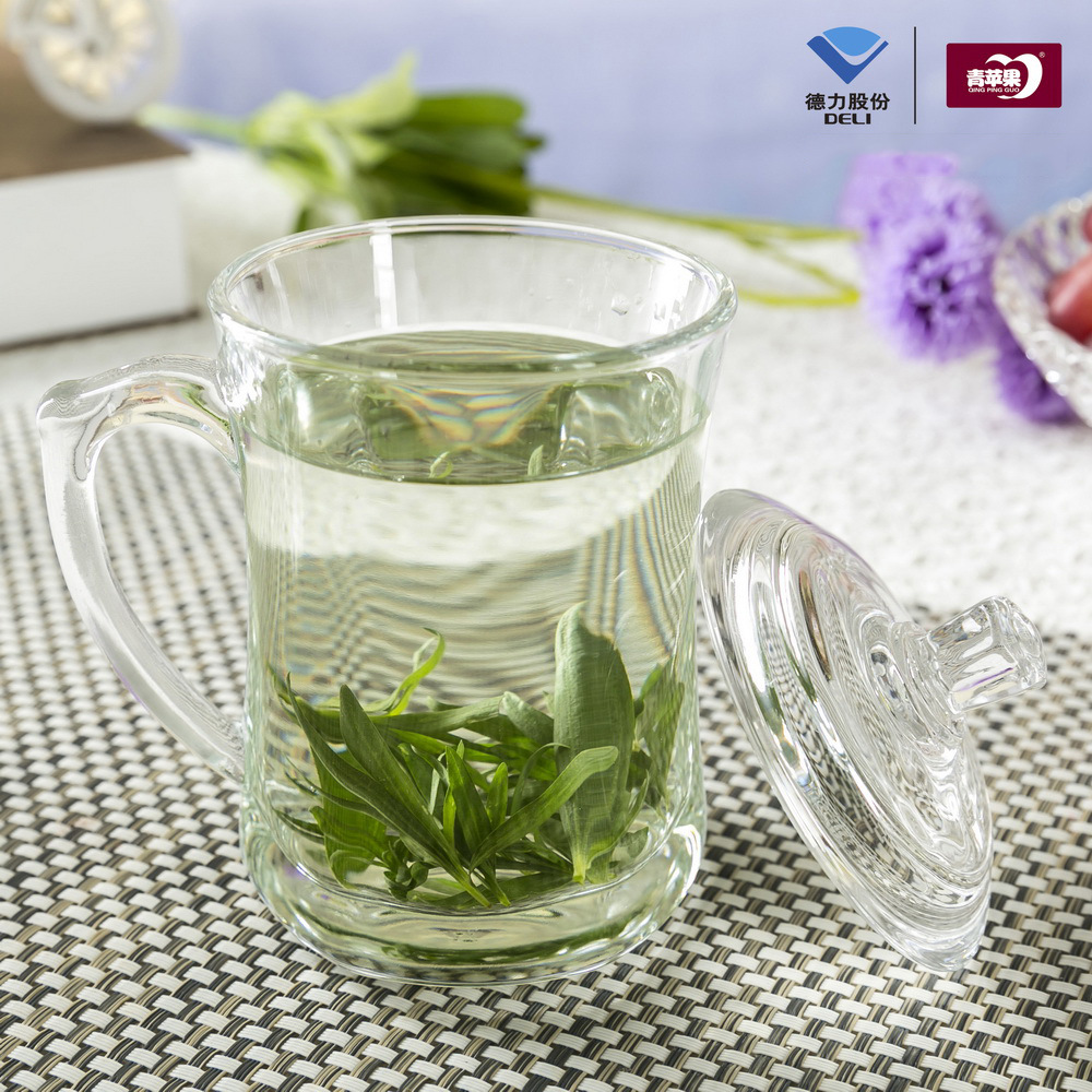Crystal glass lid cup, handle cup, meeting room tea cup, office cup, household water cup, single gift box, glass cup, printed logo Application Scenario