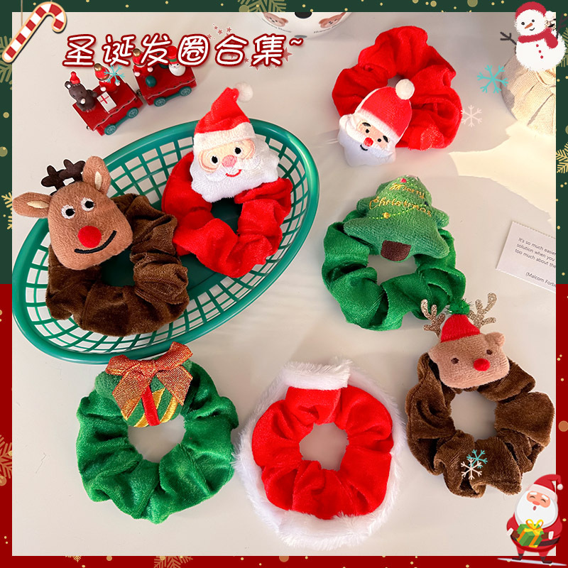 Christmas headwear, elk old Man Large intestine hair band, women's high-elasticity hair tie, leather band, fun atmosphere hair accessory full figure