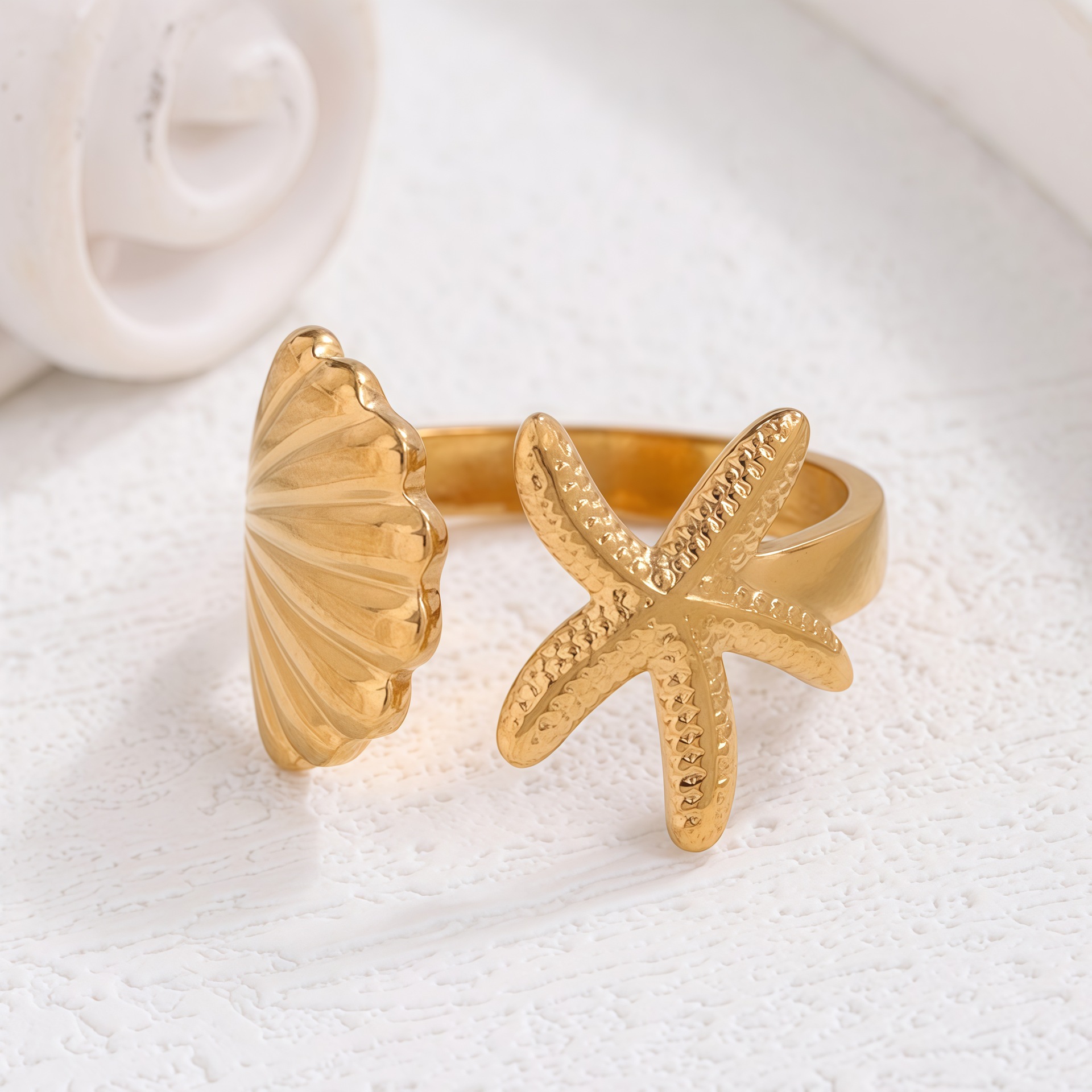 Cross-border Ocean Series Starfish ins Sweet, fresh and high-end stainless steel opening adjustable ring jewelry full figure