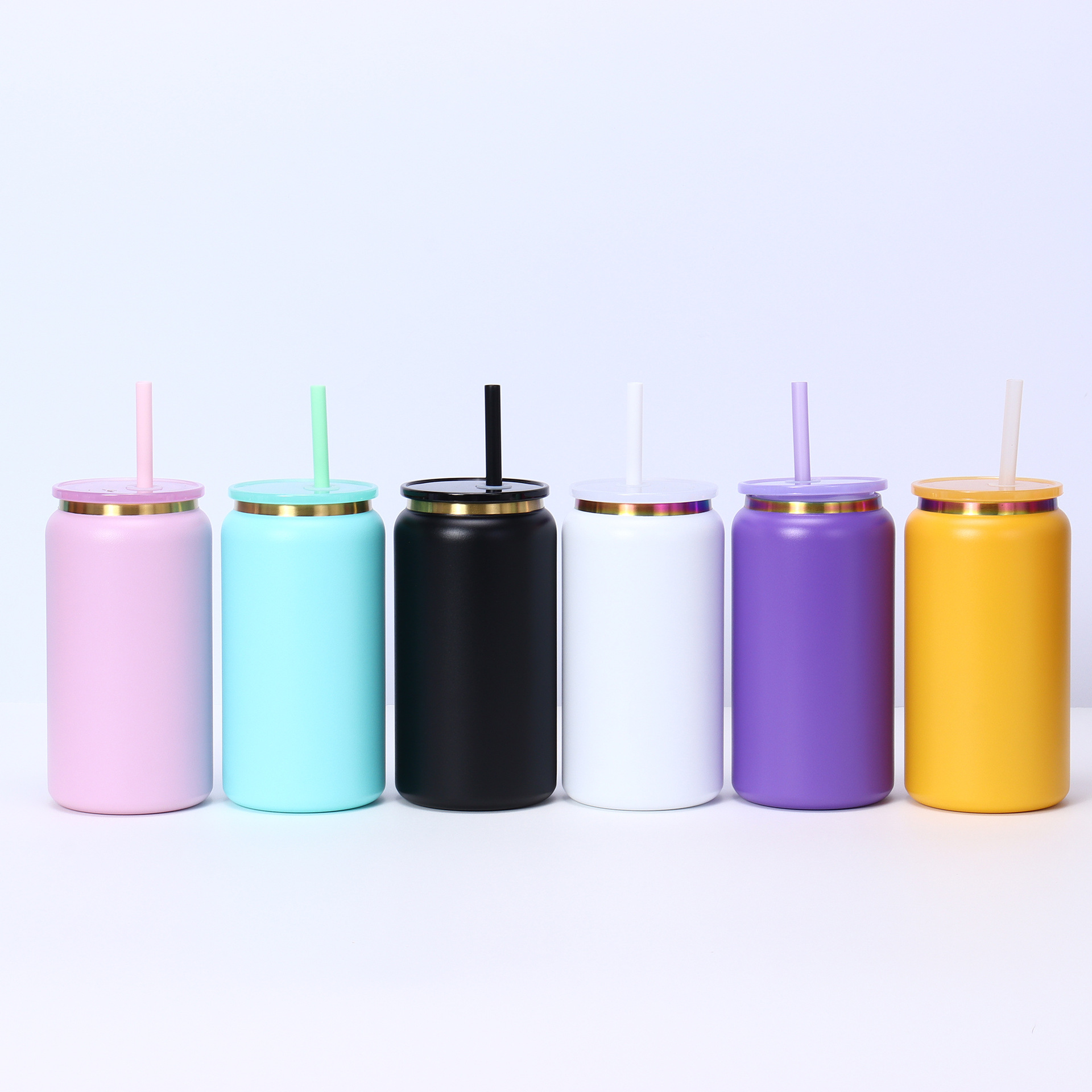 Gold-plated 304 stainless steel insulated cups, 16oz powder-coated Mason cups, large-capacity straw cups, car cups, cross-border wholesale details Picture