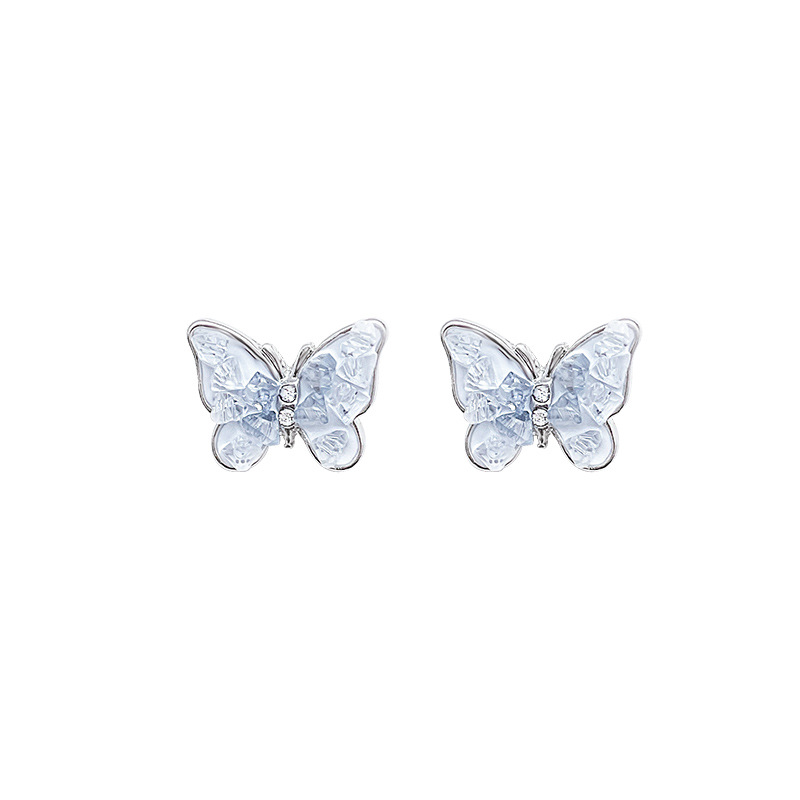 Super ethereal blue crystal butterfly earrings, ins style, versatile and high-end stud earrings, trendy and popular online celebrity earrings wholesale Item Picture