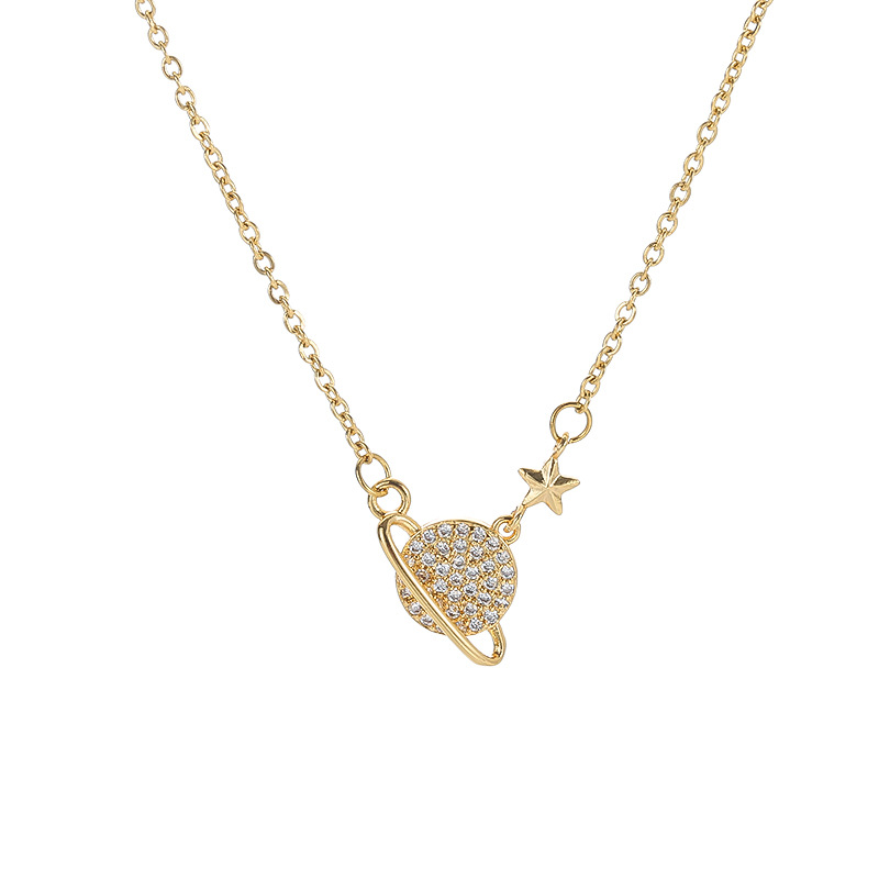 A popular and niche planetary pendant titanium steel necklace on Douyin, featuring a unique and trendy female InS-style collarbone chain accessory Item Picture