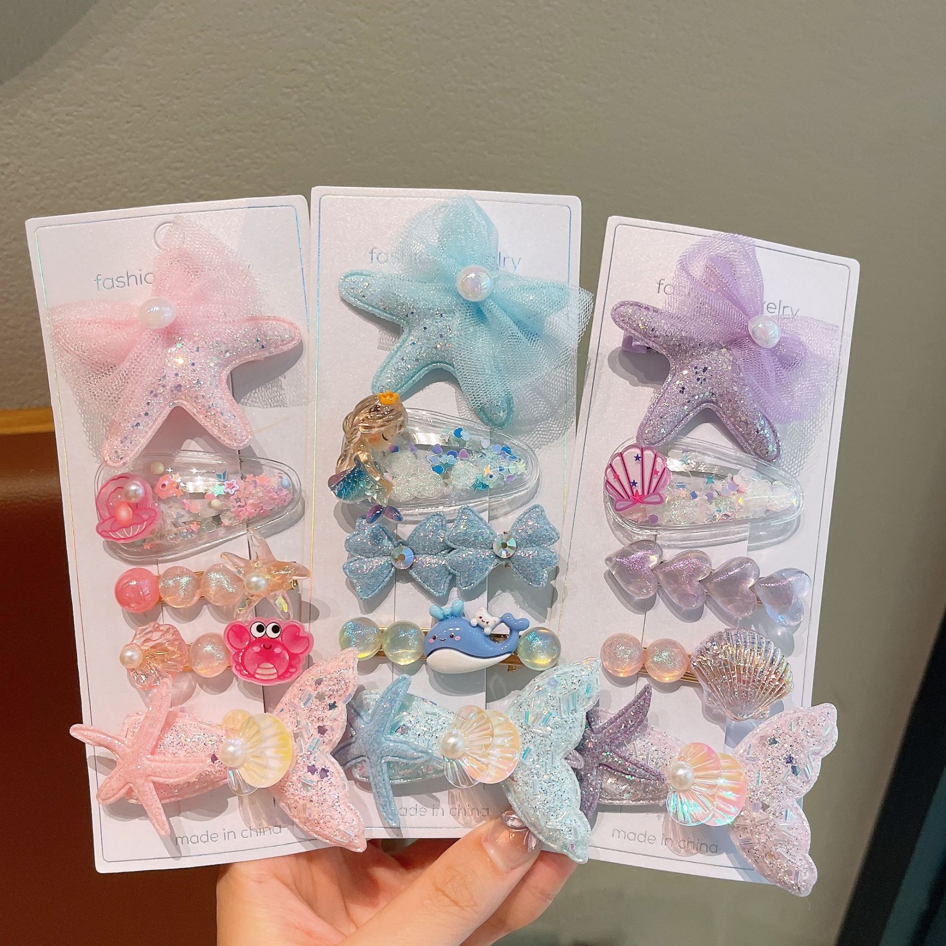 Cute hair accessories for girls, mermaid starfish hair clips, super fairy-like pearl shell hair clips, side broken hair clips, headwear for girls details Picture