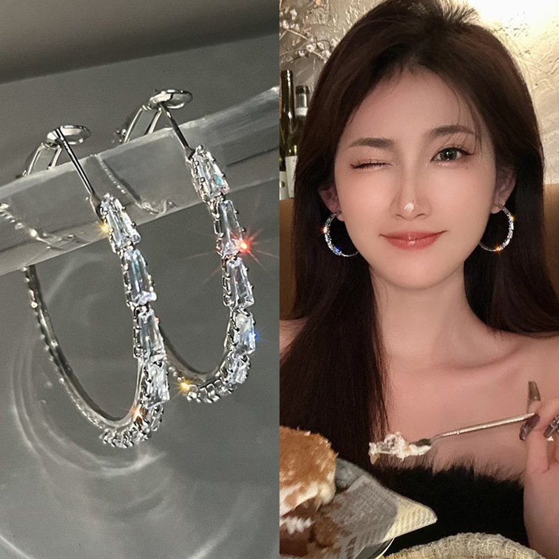 Exquisite diamond-encrusted large circle earrings for women, a new style in 2025 that is both cool and stylish, versatile and exaggerated full figure