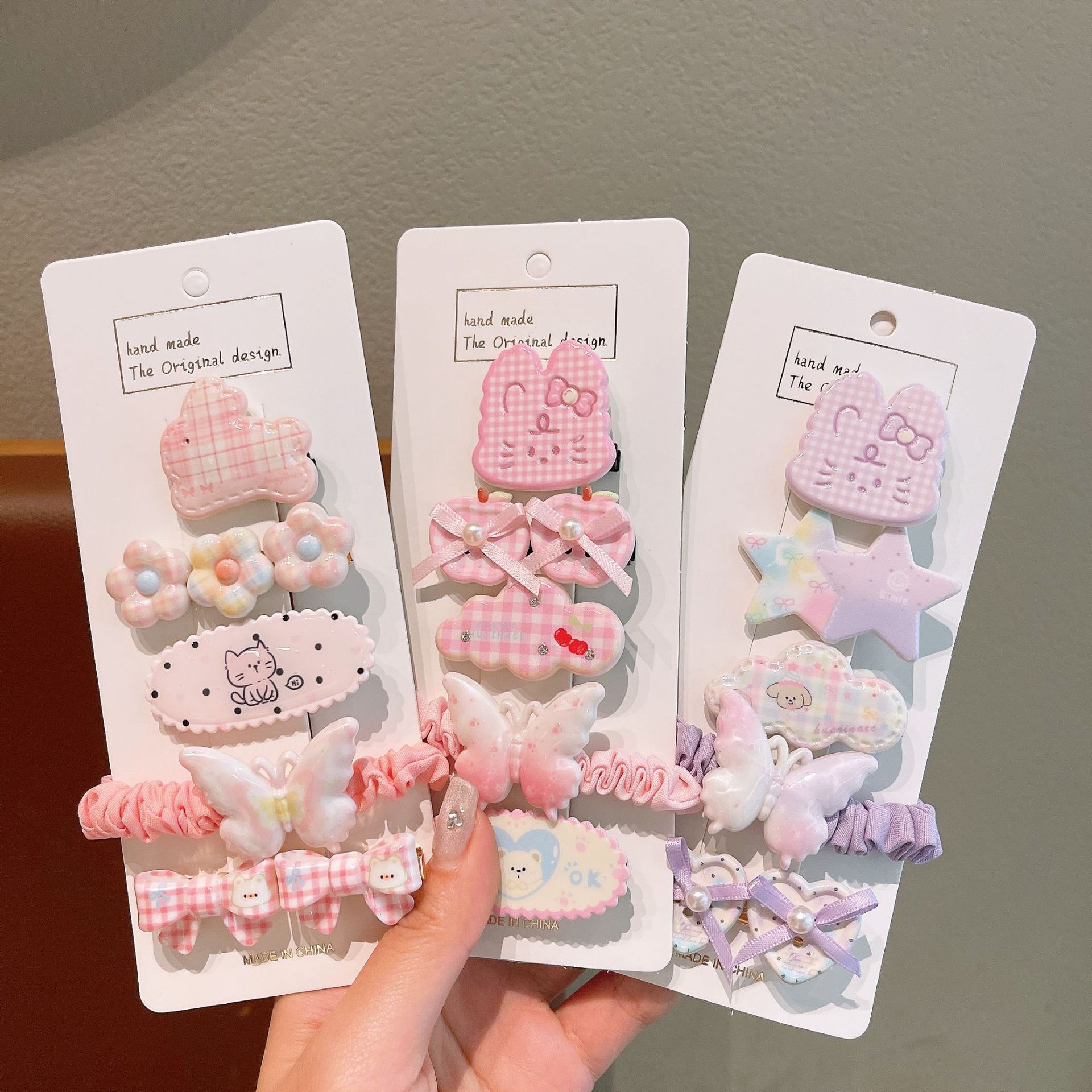 New children's checkered butterfly hair clips and hair bands, sweet and girlish, high appearance level, versatile bangs, side clips, hair clips and hair accessories details Picture