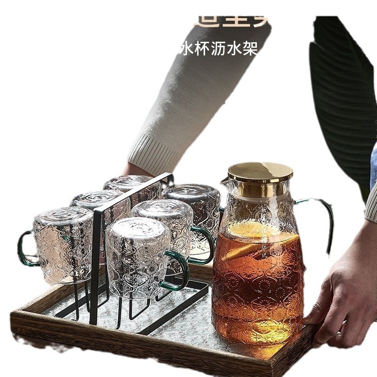High-appearance-level household large-capacity cold water kettle, high-temperature resistant crabapple flower tea brewing cold water kettle, high borosilicate water set Item Picture