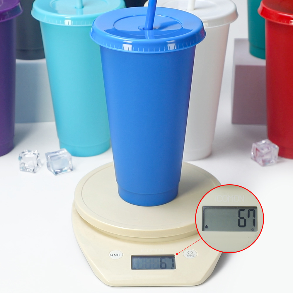 Factory direct sales of 710ML milk tea plastic cups with straws, solid color reusable straw water cups in stock for wholesale details Picture