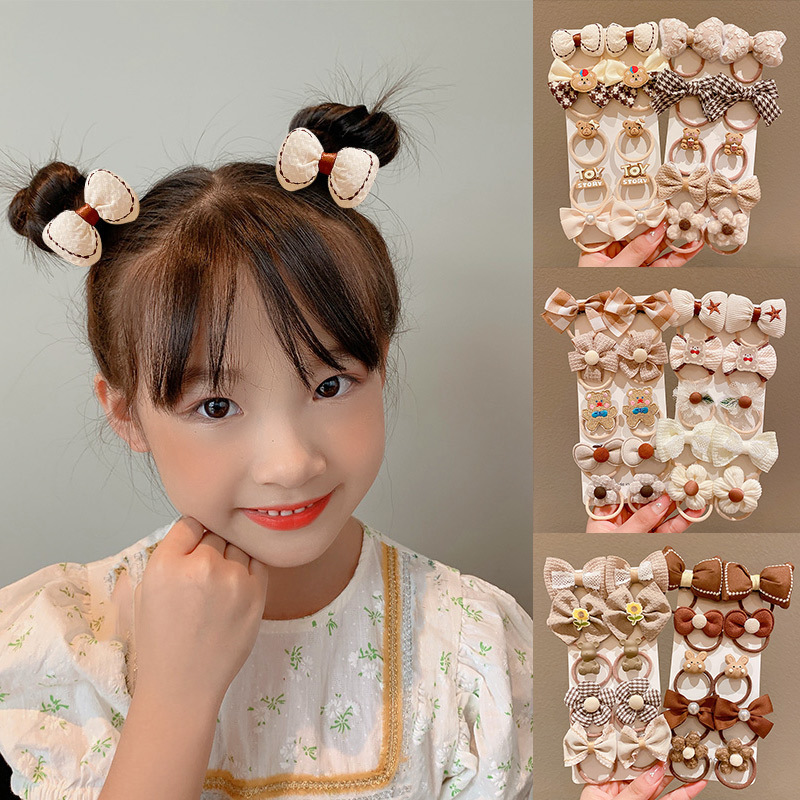 A ten-piece set of children's hair bands in milk coffee color, high elasticity and no damage to hair, rubber bands and hair ties for tying hair, cute baby hair accessories Specification drawing