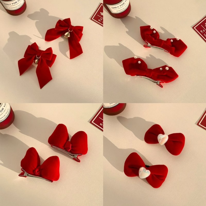 New Year's bow hair accessory, women's red hair clip, princess style overhead clip, high-end and elegant, versatile clip headwear Application Scenario