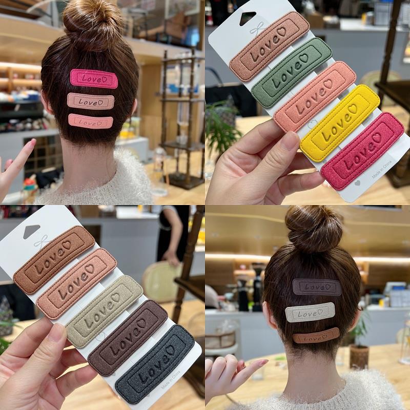 Colorful letter pu leather bb clip, bangs, forehead clip, high-end hairpin, back clip, headwear, autumn full figure