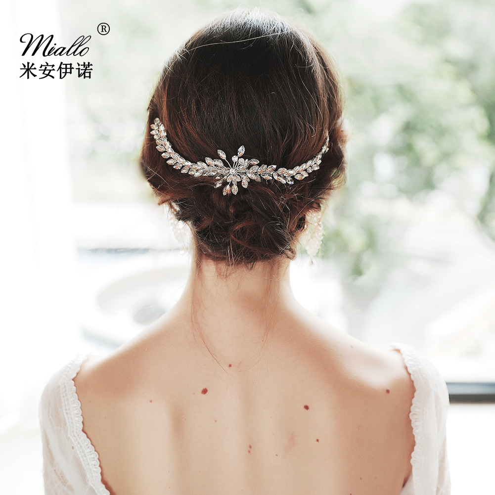 Cross-border European and American bride long hair comb, luxurious horse eye rhinestone hand-stitched comb, banquet dress, wedding dress accessories, headwear full figure