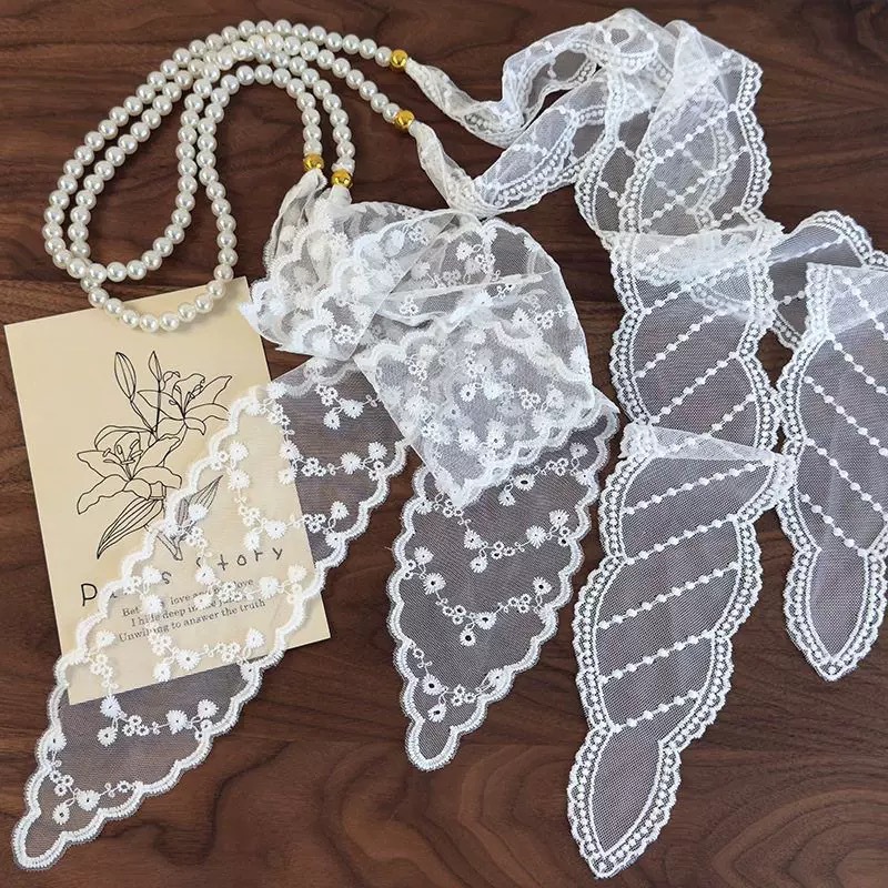 Elegant pearl lace hair band necklace, a bestseller for women in 2025, a long scarf and belt, a versatile and multi-functional silk scarf from Korea details Picture