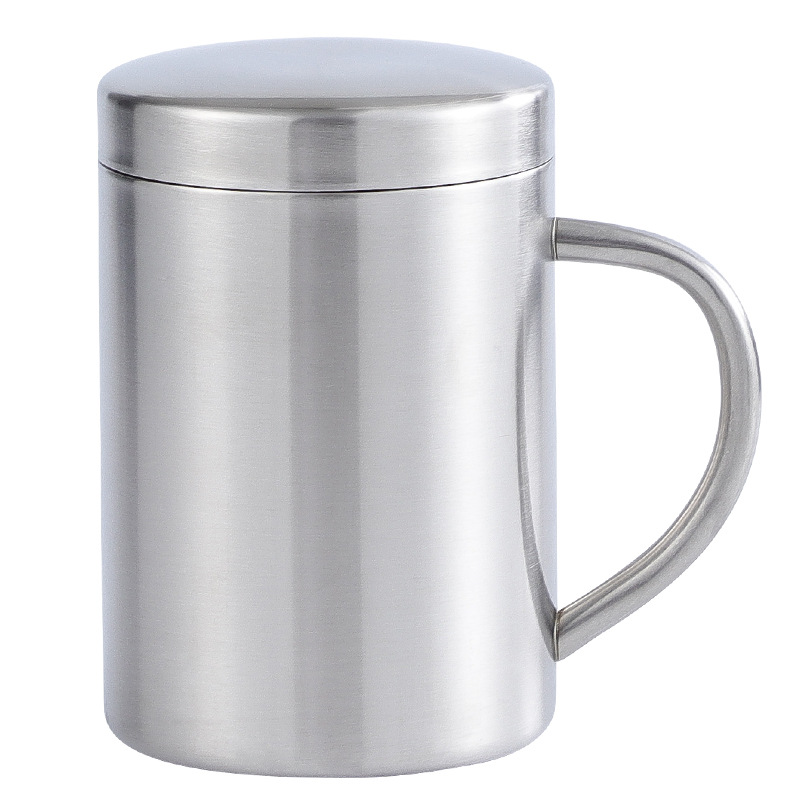 Cross-border 304 stainless steel water cups, household mugs, double-layer anti-drop children's cups, milk cups, covered coffee cups Item Picture