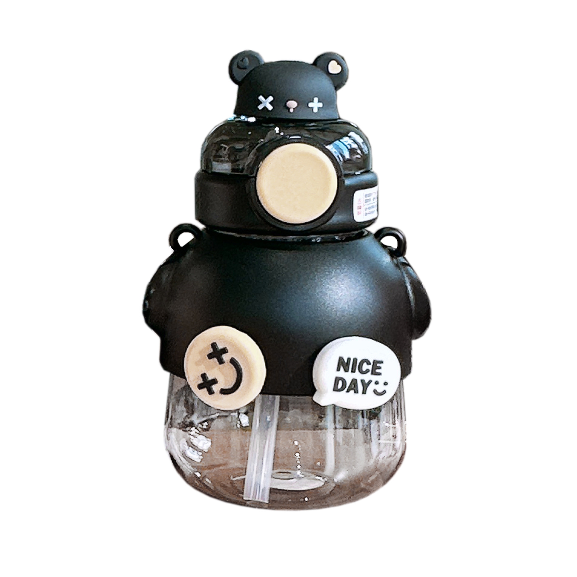 Cute and trendy plastic cups, children's high appearance level straw cups, outdoor bear cartoon dolls for kindergartens, portable water bottles Item Picture