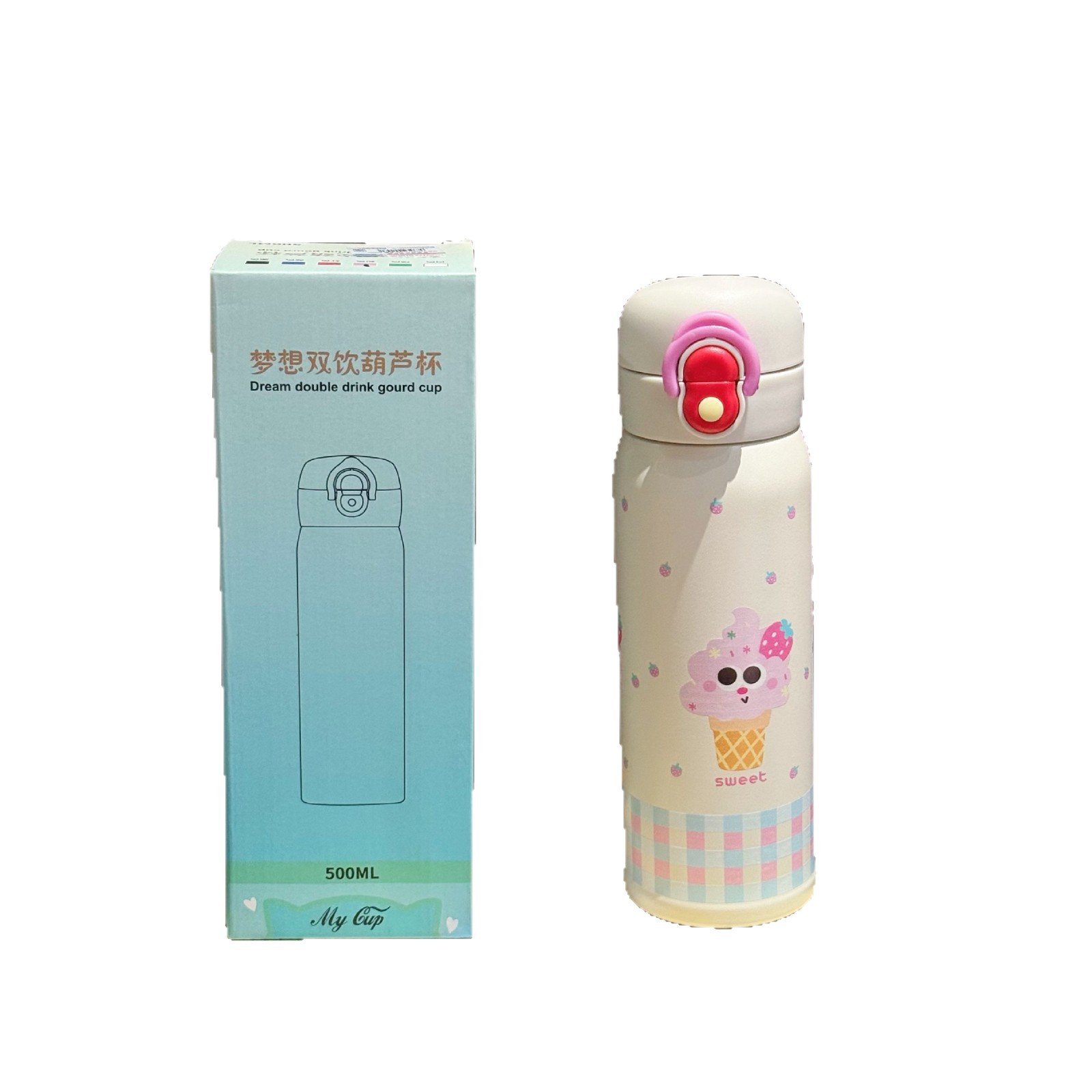 Cartoon double-drinking stainless steel water cup, student schoolbag side pocket insulated cup, portable stainless steel straw cup for girls Item Picture