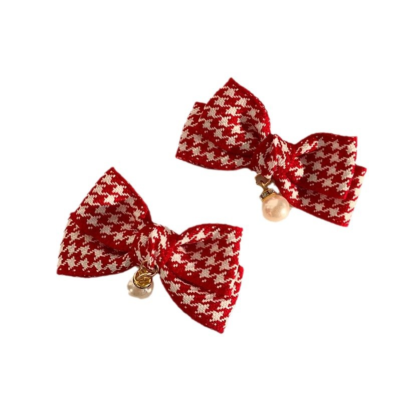 New Year's bow hair accessory, women's red hair clip, princess style overhead clip, high-end and elegant, versatile clip headwear Item Picture