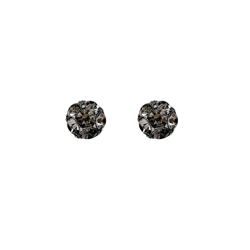 The gray-black rhinestone round ball earrings for women, a new 2025 bestseller, exude a sense of high-end retro stud earrings and are a light luxury accessory with a touch of elegance Item Picture