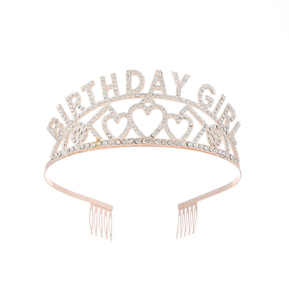 Cross-border birthday party crown headband decoration, "Happy Birthday" letter water diamond headband headband, party outfit headband details Picture