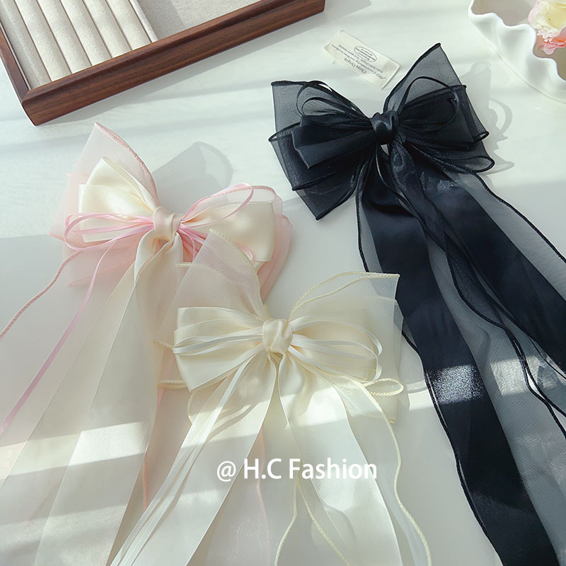 French bow ribbon hair clips, light luxury, niche style, individual, high-end, gentle hair accessories, exquisite design sense headwear full figure