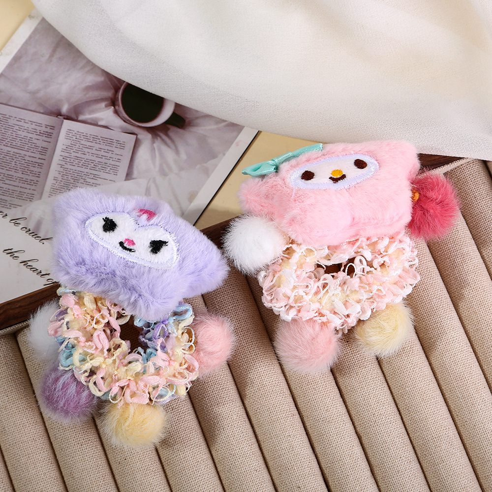 Children's Kuromi Hair Tie 2024 New Style Plush Star Cute hair band Little girl Tied in a ponytail Bun hair accessory Specification drawing
