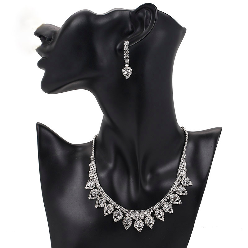 Aliexpress best-selling water diamond set, tassel bride necklace, earrings, water drop set chain, high-end wedding accessories ZN008 Item Picture