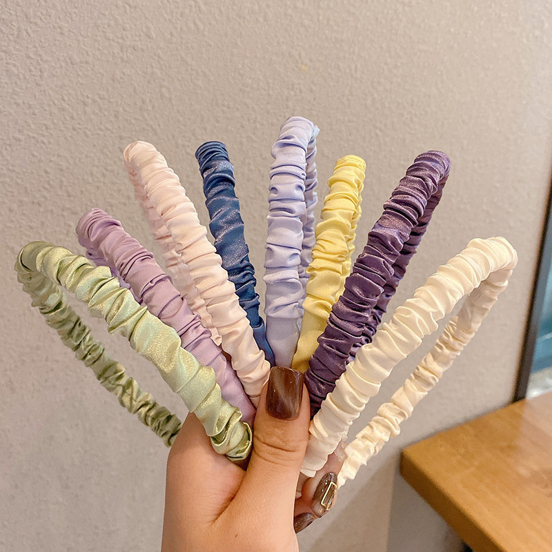 Summer taro purple versatile satin pleated hairband, sweet and elegant headband, versatile hair clips and hair accessories for going out, women's headwear full figure