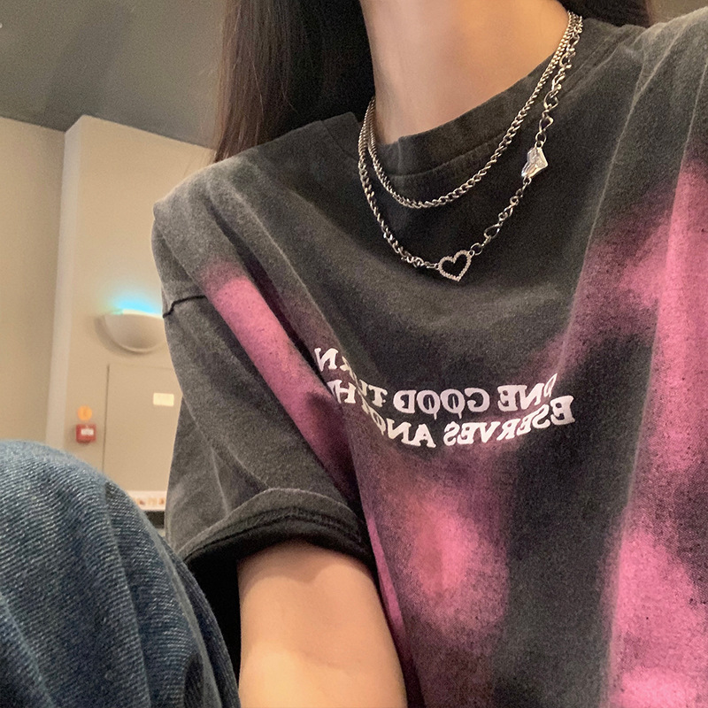 Love hoodie necklace, women's design sense, niche double-layer layered T-shirt chain, collarbone chain, sweet and cool accessory necklace Specification drawing
