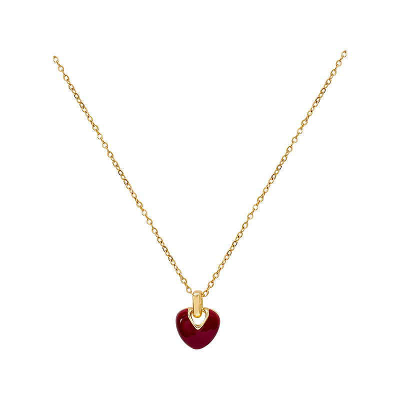 Ankela red drip glaze heart-shaped pendant titanium steel necklace for women, a high-end sweater chain for autumn and winter, versatile and stylish neck chain trend Item Picture