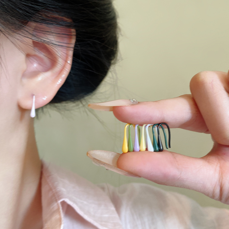 Colorful ceramic ear piercings, ear studs, teardrop U-shaped earrings, no need to remove them while sleeping, bio-ceramic ear sticks, simple and sweet earrings details Picture